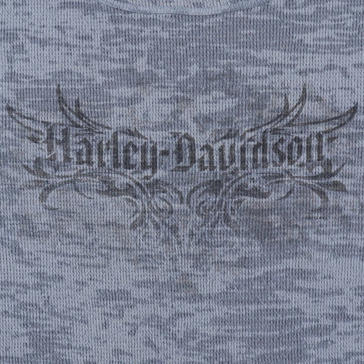 Harley-Davidson Tribal Motorcycle Thermal Long-Sleeve T-Shirt Honeycomb Pattern, Women's Size S (approx.) unclear blue type Vintage Second Hand