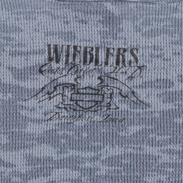 Harley-Davidson Tribal Motorcycle Thermal Long-Sleeve T-Shirt Honeycomb Pattern, Women's Size S (approx.) unclear blue type Vintage Second Hand