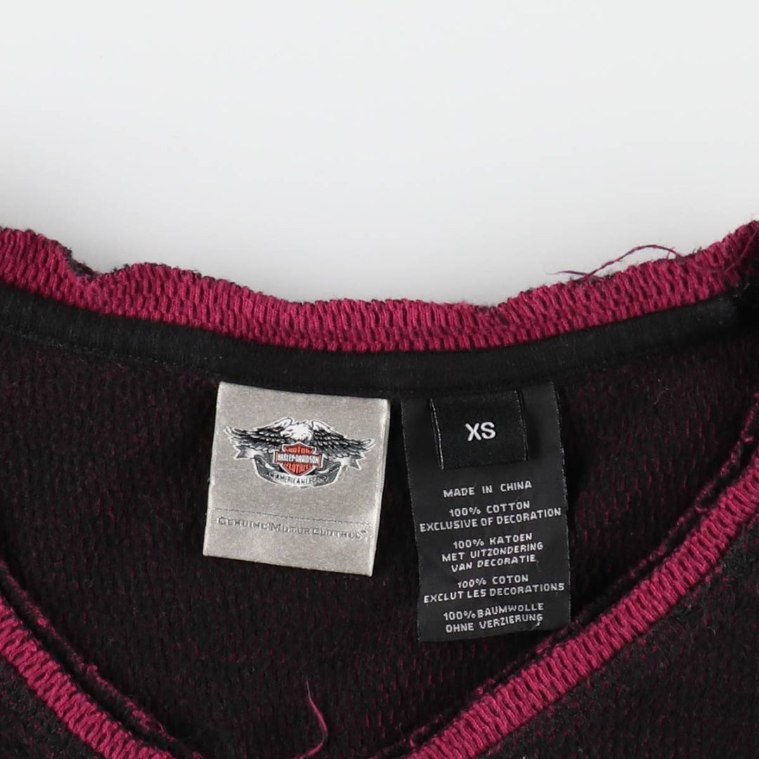 Harley-Davidson Studded V-Neck Motorcycle Thermal Long-Sleeve T-Shirt, Honeycomb Pattern, Women's Size XS (approx.) cotton black type Vintage Second Hand