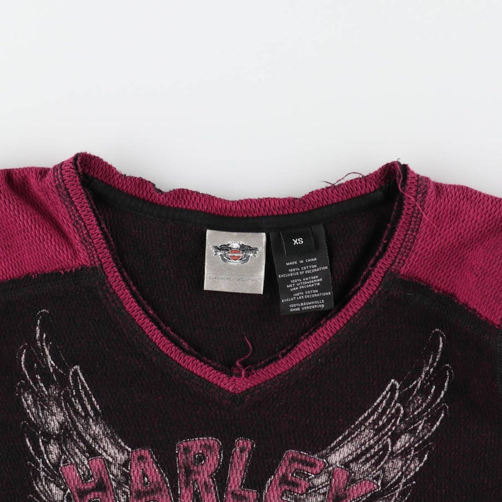 Harley-Davidson Studded V-Neck Motorcycle Thermal Long-Sleeve T-Shirt, Honeycomb Pattern, Women's Size XS (approx.) cotton black type Vintage Second Hand