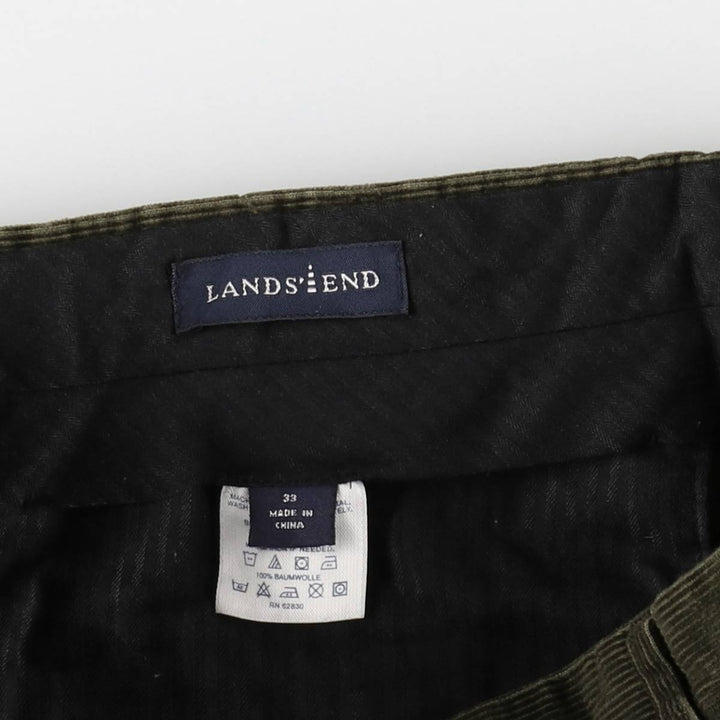 Lands' End corduroy pants with two pleats, men's size W32 (approx.) cotton Green type dark green Vintage Second Hand