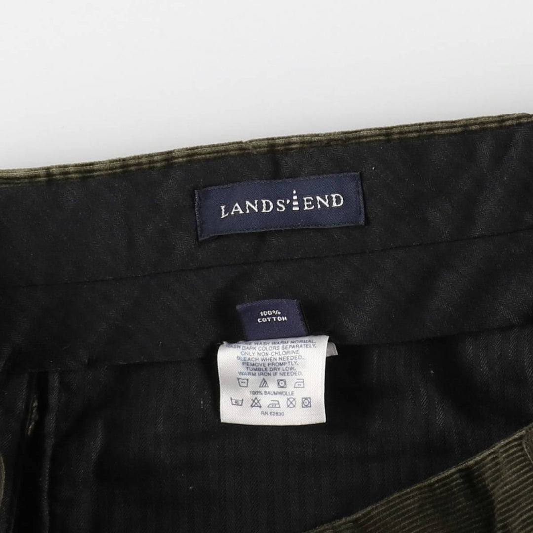 Lands' End corduroy pants with two pleats, men's size W32 (approx.) cotton Green type dark green Vintage Second Hand