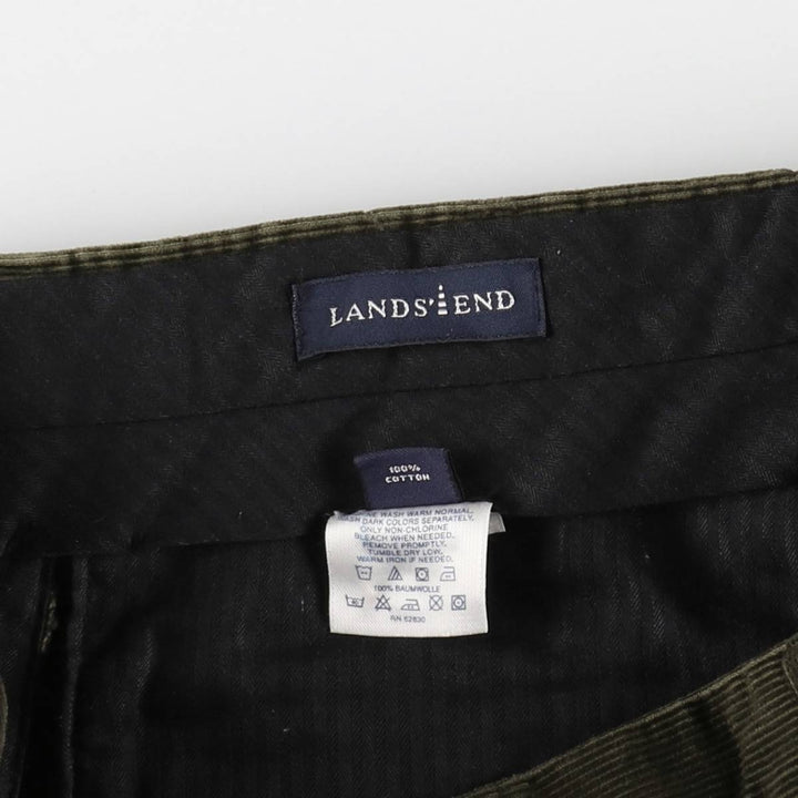 Lands' End corduroy pants with two pleats, men's size W32 (approx.) cotton Green type dark green Vintage Second Hand