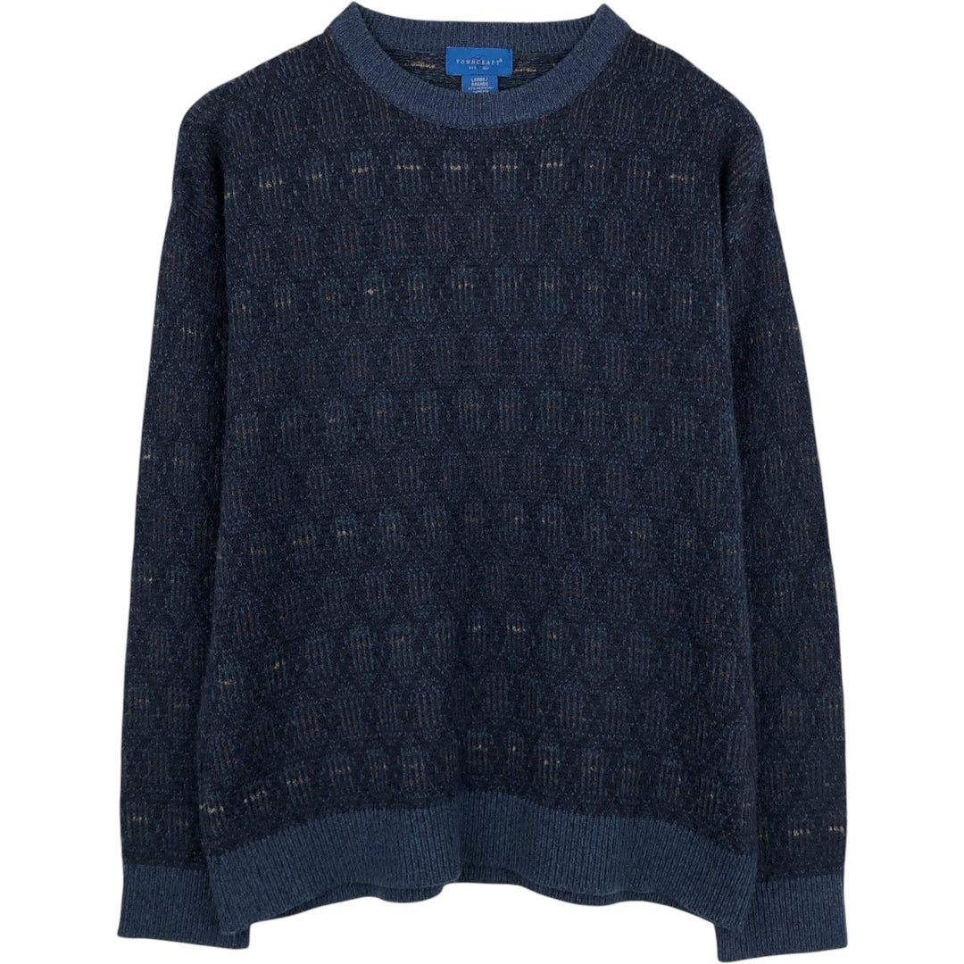 90'S Town Craft all-over print acrylic knit sweater, men's size L equivalent, vintage. acrylic navy blue type Vintage Second Hand