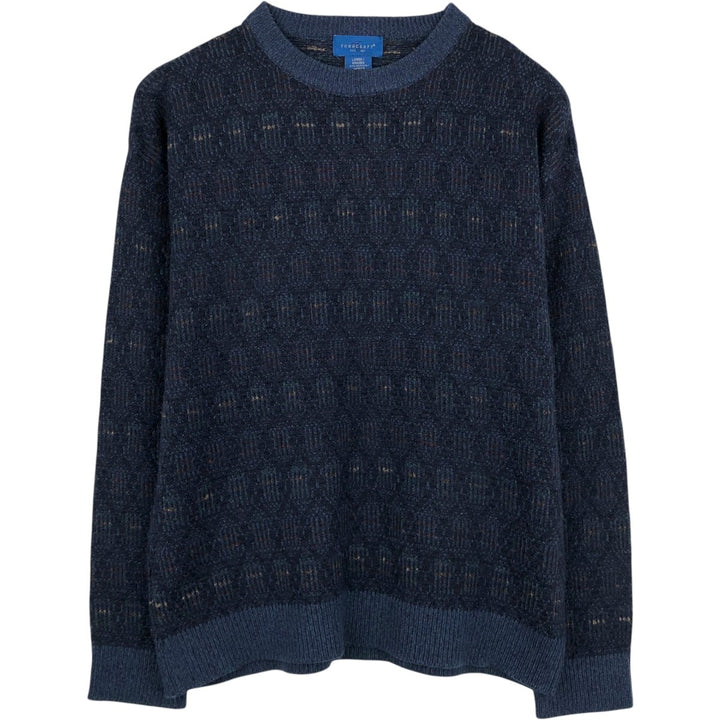 90'S Town Craft all-over print acrylic knit sweater, men's size L equivalent, vintage. acrylic navy blue type Vintage Second Hand