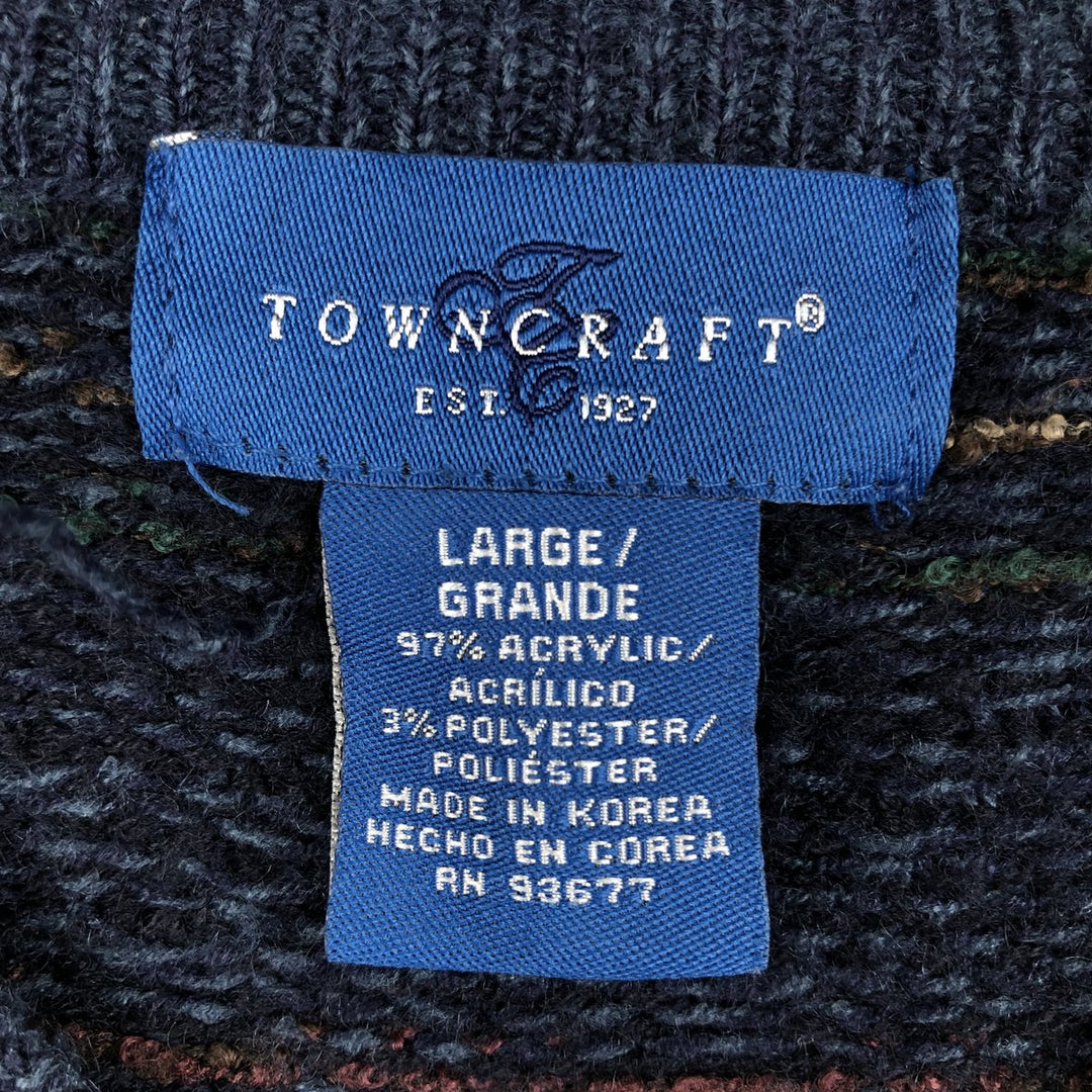 90'S Town Craft all-over print acrylic knit sweater, men's size L equivalent, vintage. acrylic navy blue type Vintage Second Hand