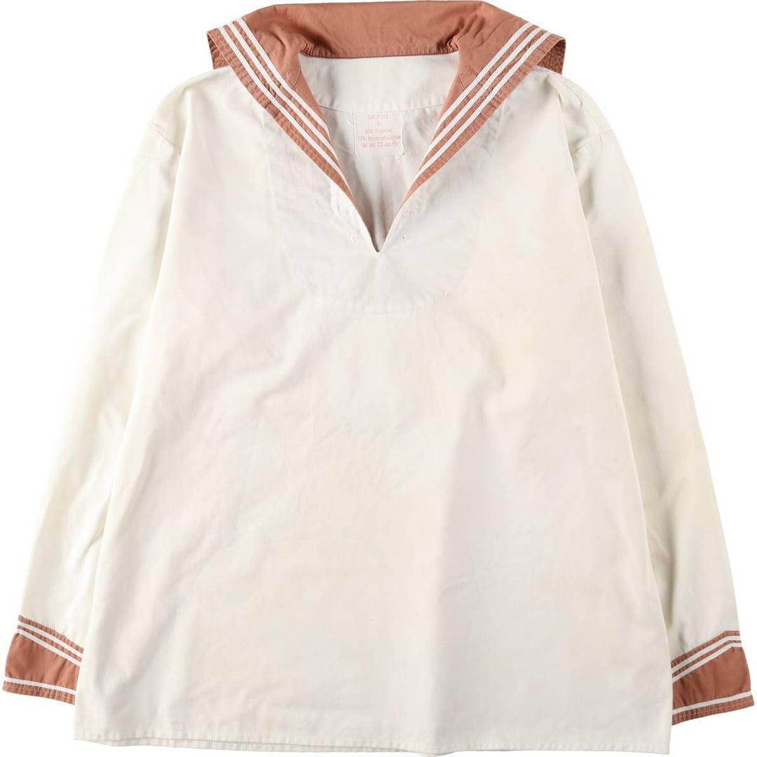 80s-90'S Long-Sleeved Sailor Shirt, Women's Size XL (Equivalent), Vintage polyester white type Vintage Second Hand