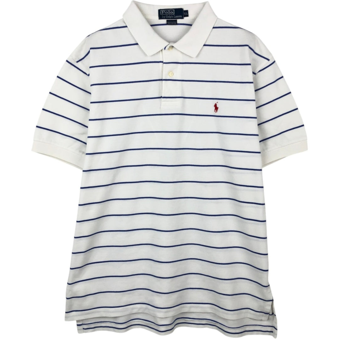 Ralph Lauren POLO by Ralph Lauren short sleeve striped polo shirt, men's XL size cotton white type Vintage Second Hand