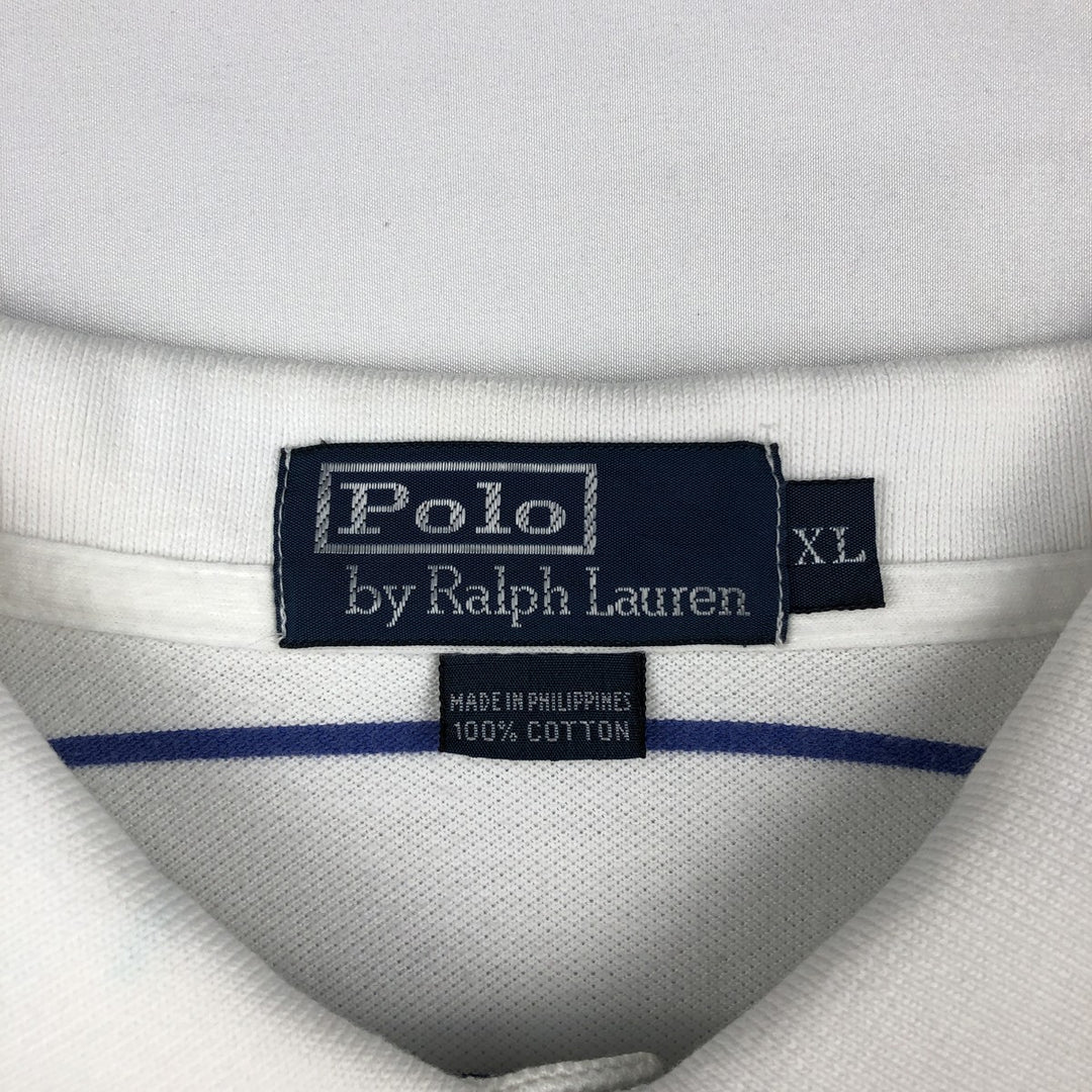 Ralph Lauren POLO by Ralph Lauren short sleeve striped polo shirt, men's XL size cotton white type Vintage Second Hand