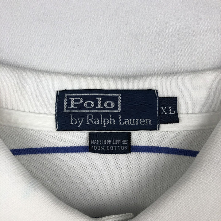 Ralph Lauren POLO by Ralph Lauren short sleeve striped polo shirt, men's XL size cotton white type Vintage Second Hand