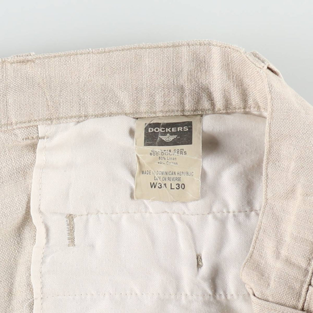 2000'S Dockers Khakis Two-Pleat Linen Pants, Men's Size W33 (approx.) linen Beige type Vintage Second Hand