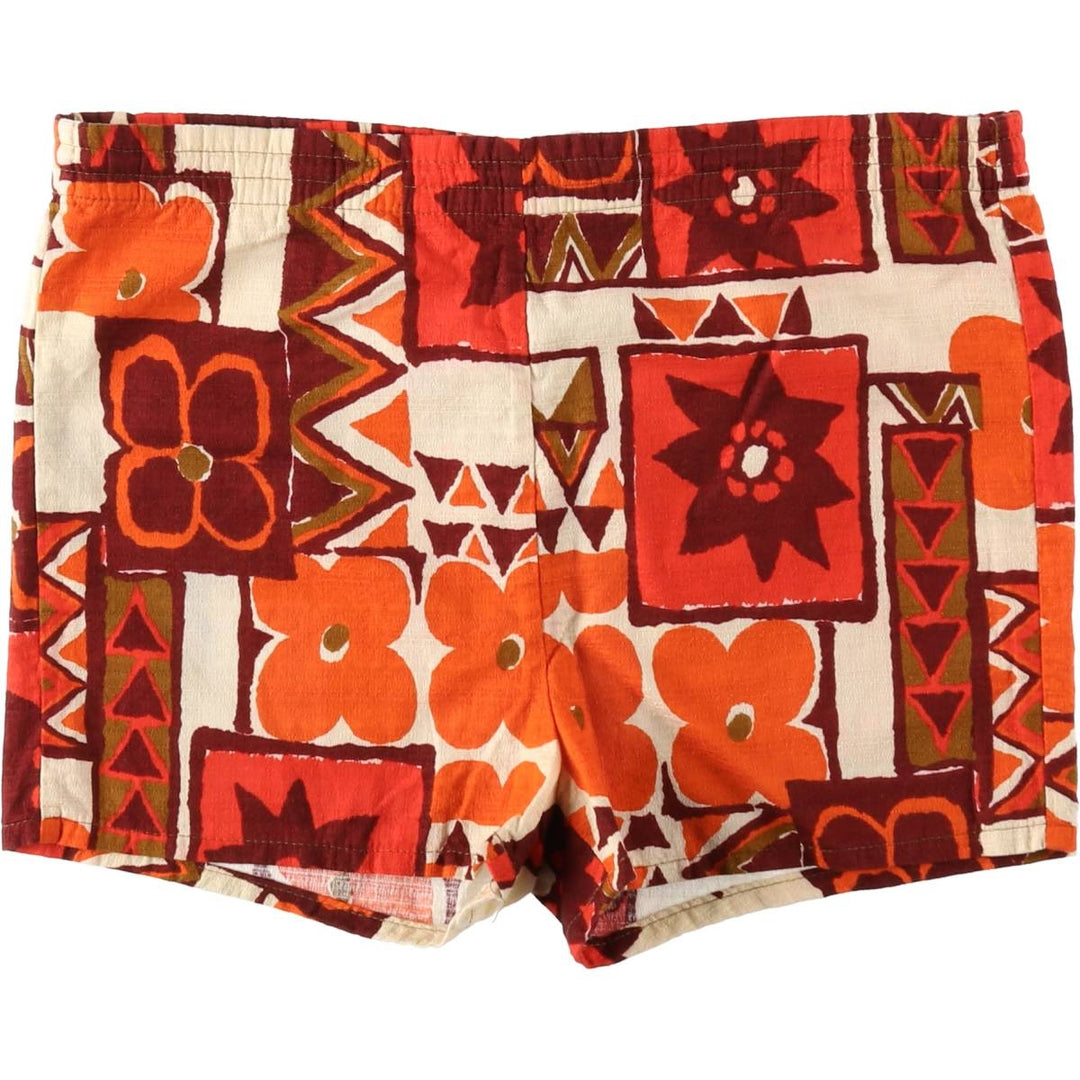 All-over print swim shorts, made in the USA, women's size M equivalent. cotton red type Vintage Second Hand
