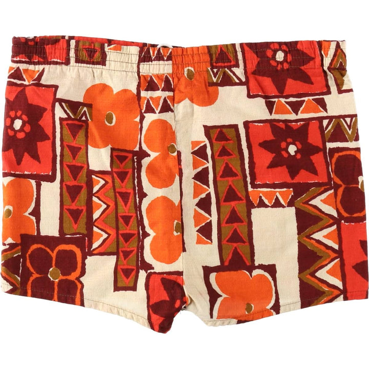 All-over print swim shorts, made in the USA, women's size M equivalent. cotton red type Vintage Second Hand