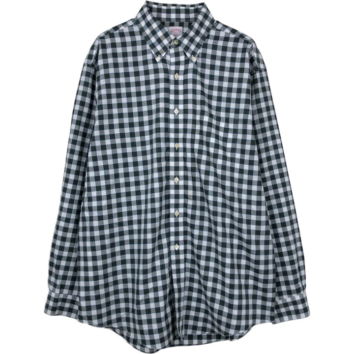 Brooks Brothers 346 Long Sleeve Button-Down Check Shirt, Men's Size L cotton Green type dark green Vintage Second Hand