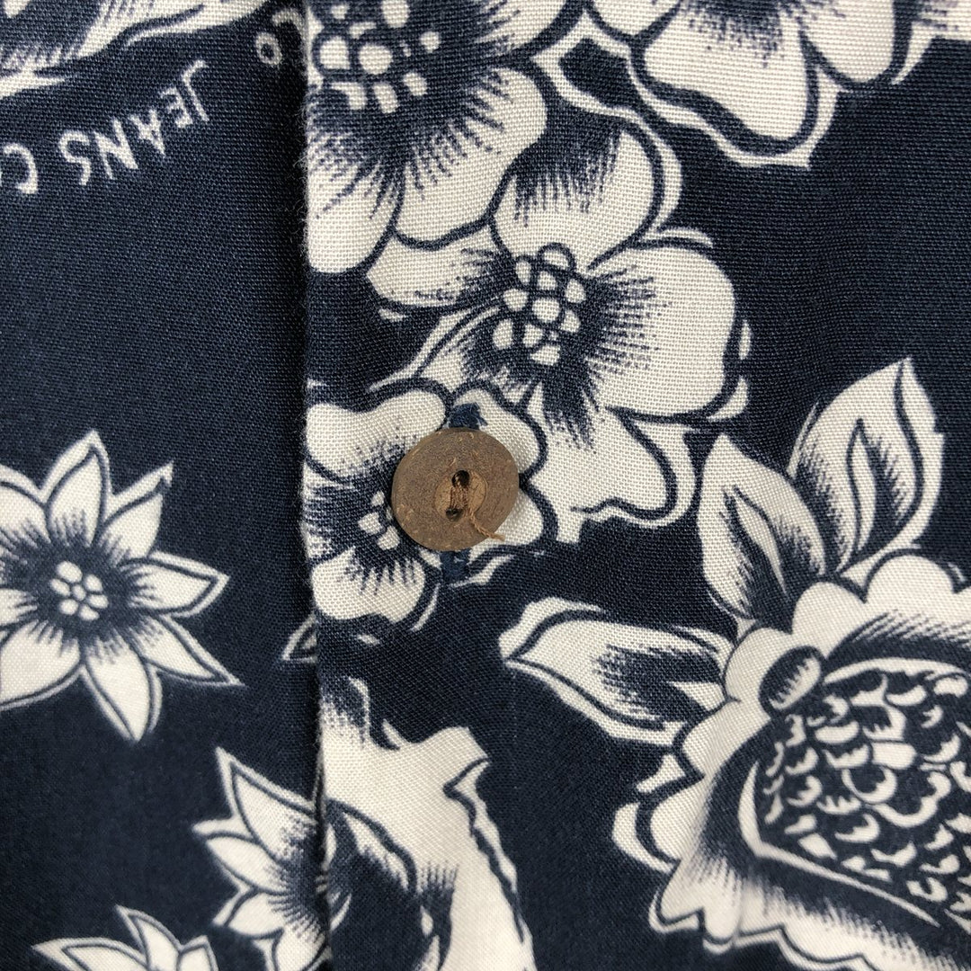 Ralph Lauren POLO JEANS COMPANY all-over floral print open collar rayon Hawaiian Aloha shirt, boxy fit, men's size XL equivalent. Rayon navy blue type Vintage Second Hand