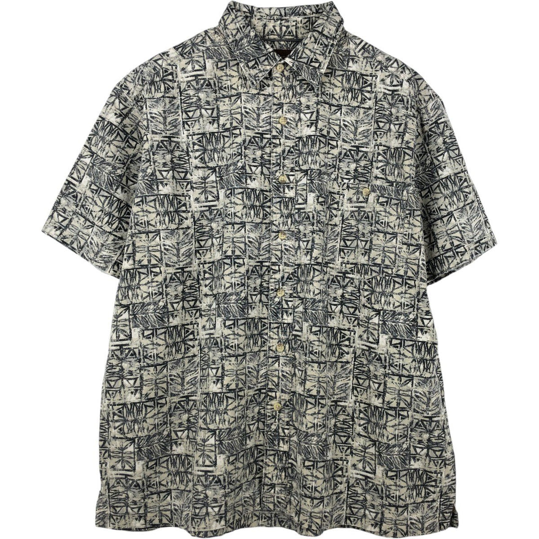 St. John's Bay all-over print short-sleeved cotton shirt, boxy fit, men's size L. cotton gray type Vintage Second Hand