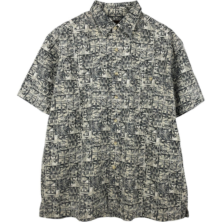 St. John's Bay all-over print short-sleeved cotton shirt, boxy fit, men's size L. cotton gray type Vintage Second Hand