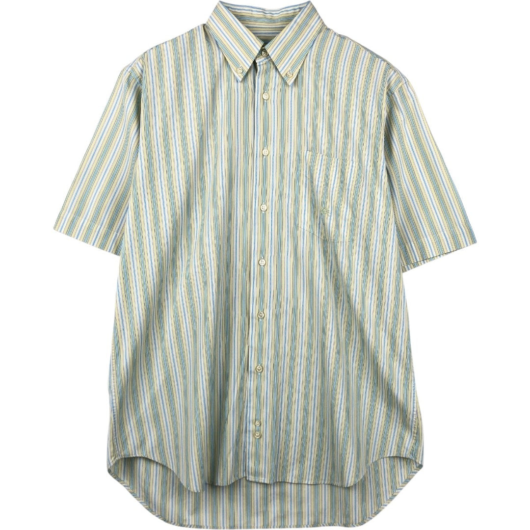 Burberry's BURBERRY LONDON Multi-stripe Short-Sleeve Button-Down Striped Shirt, Men's Size M (approx.) cotton green type yellow green Vintage Second Hand