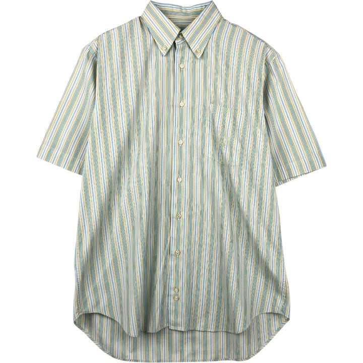 Burberry's BURBERRY LONDON Multi-stripe Short-Sleeve Button-Down Striped Shirt, Men's Size M (approx.) cotton green type yellow green Vintage Second Hand