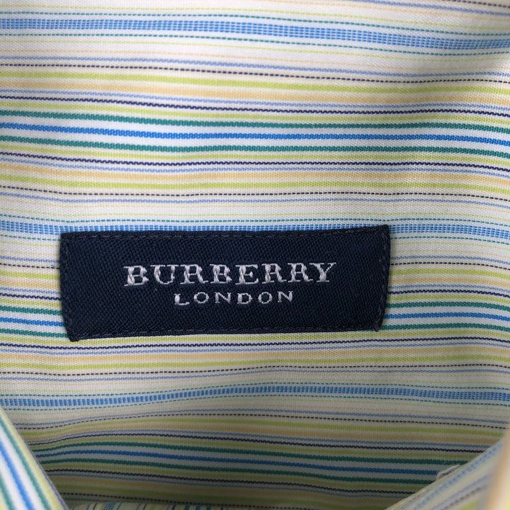 Burberry's BURBERRY LONDON Multi-stripe Short-Sleeve Button-Down Striped Shirt, Men's Size M (approx.) cotton green type yellow green Vintage Second Hand