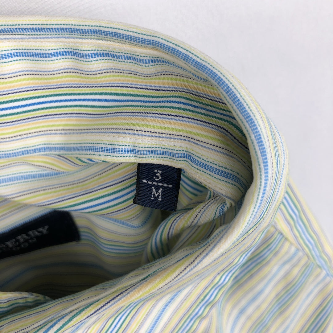 Burberry's BURBERRY LONDON Multi-stripe Short-Sleeve Button-Down Striped Shirt, Men's Size M (approx.) cotton green type yellow green Vintage Second Hand