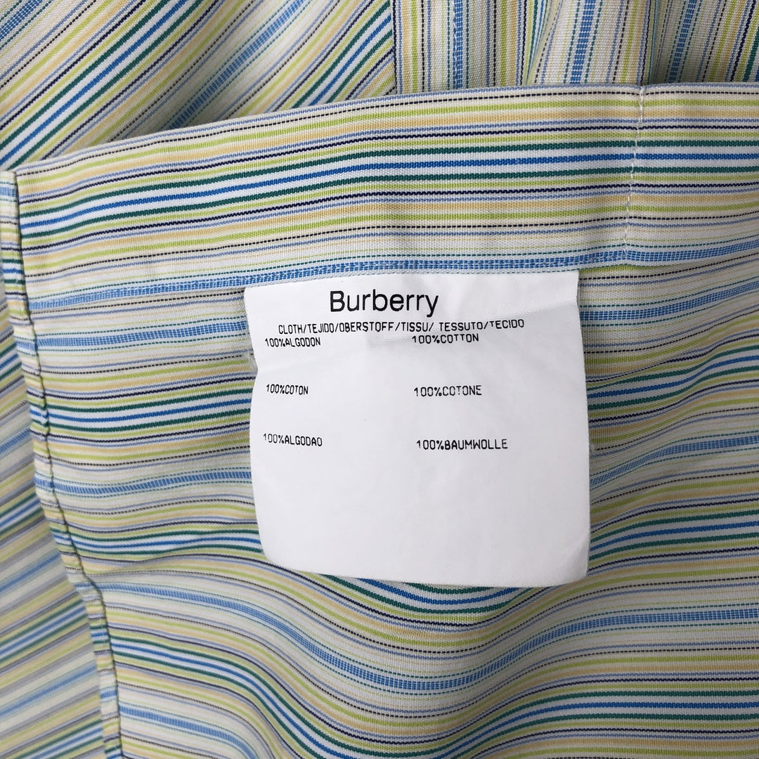 Burberry's BURBERRY LONDON Multi-stripe Short-Sleeve Button-Down Striped Shirt, Men's Size M (approx.) cotton green type yellow green Vintage Second Hand