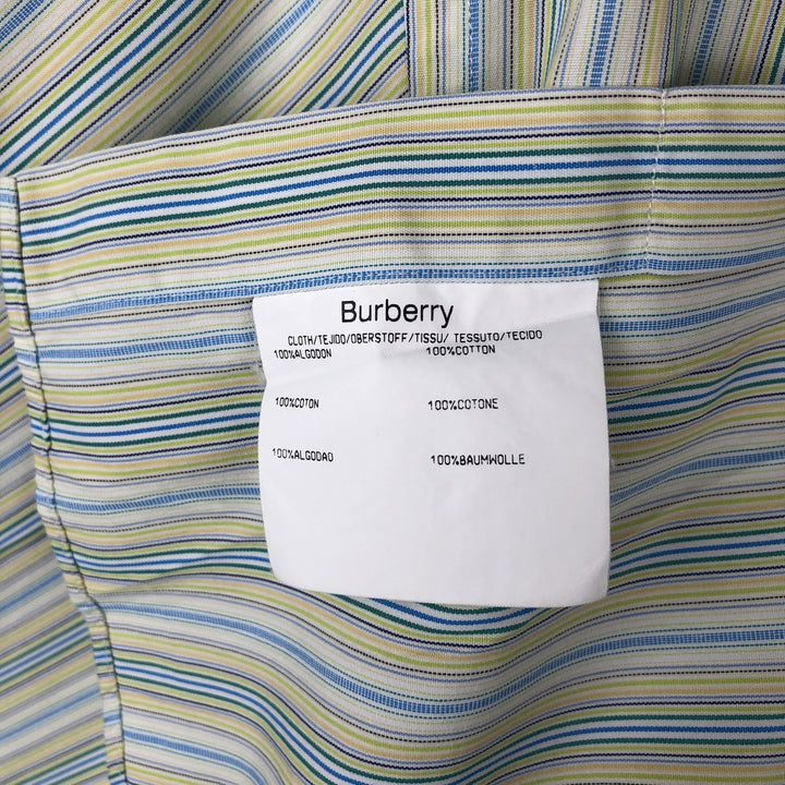 Burberry's BURBERRY LONDON Multi-stripe Short-Sleeve Button-Down Striped Shirt, Men's Size M (approx.) cotton green type yellow green Vintage Second Hand