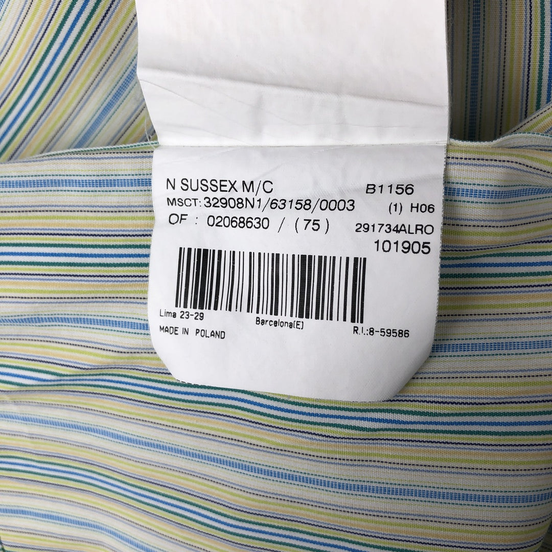 Burberry's BURBERRY LONDON Multi-stripe Short-Sleeve Button-Down Striped Shirt, Men's Size M (approx.) cotton green type yellow green Vintage Second Hand
