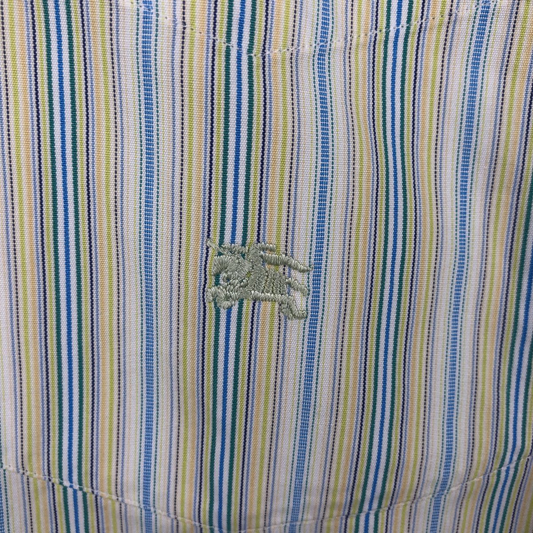 Burberry's BURBERRY LONDON Multi-stripe Short-Sleeve Button-Down Striped Shirt, Men's Size M (approx.) cotton green type yellow green Vintage Second Hand