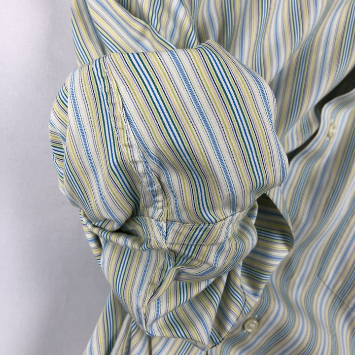 Burberry's BURBERRY LONDON Multi-stripe Short-Sleeve Button-Down Striped Shirt, Men's Size M (approx.) cotton green type yellow green Vintage Second Hand