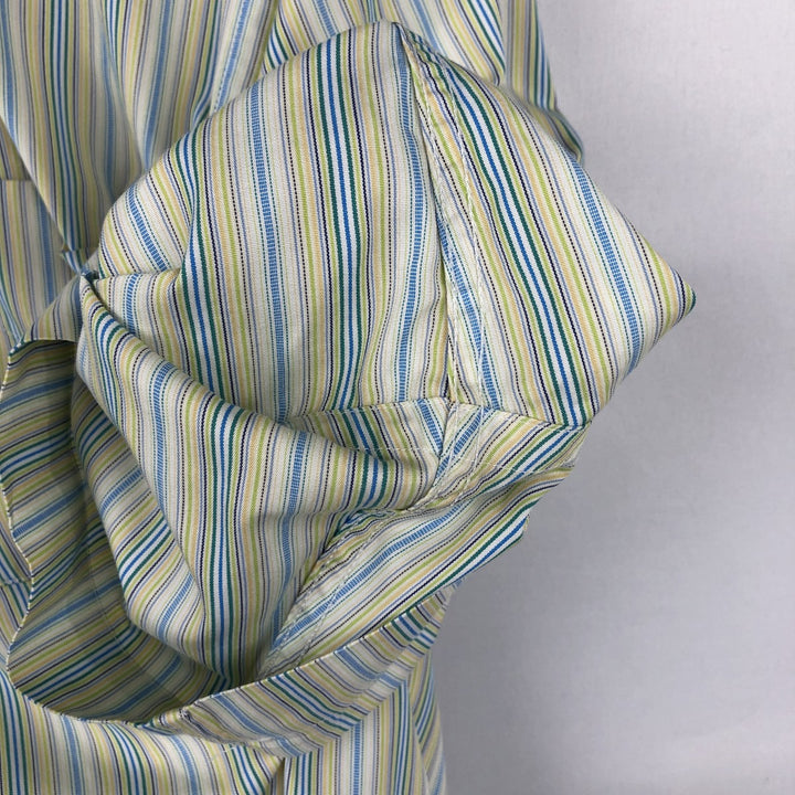 Burberry's BURBERRY LONDON Multi-stripe Short-Sleeve Button-Down Striped Shirt, Men's Size M (approx.) cotton green type yellow green Vintage Second Hand