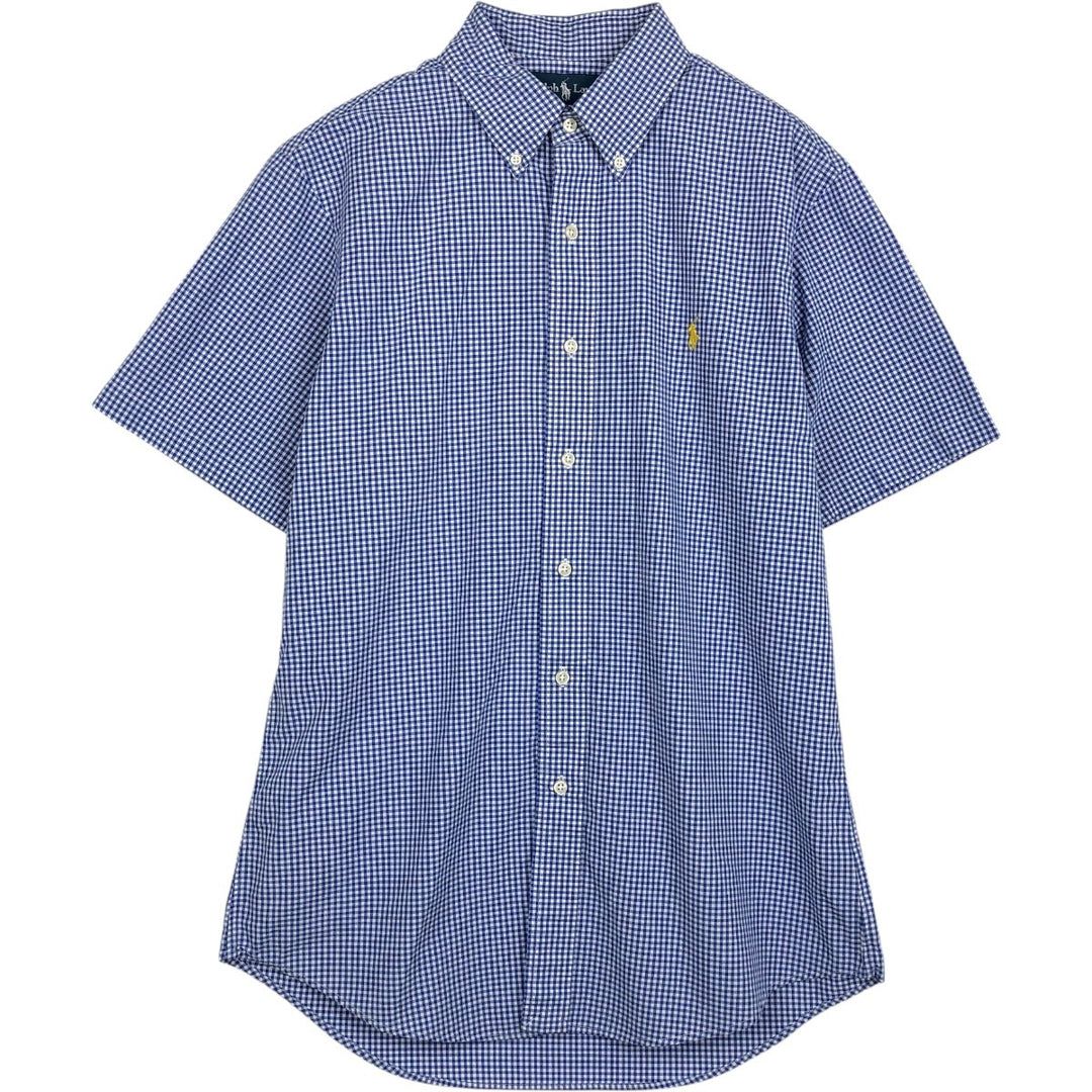 Ralph Lauren CUSTOM FIT Gingham Check Short-Sleeve Button-Down Check Shirt, Men's Size M (approx.) cotton blue type Vintage Second Hand