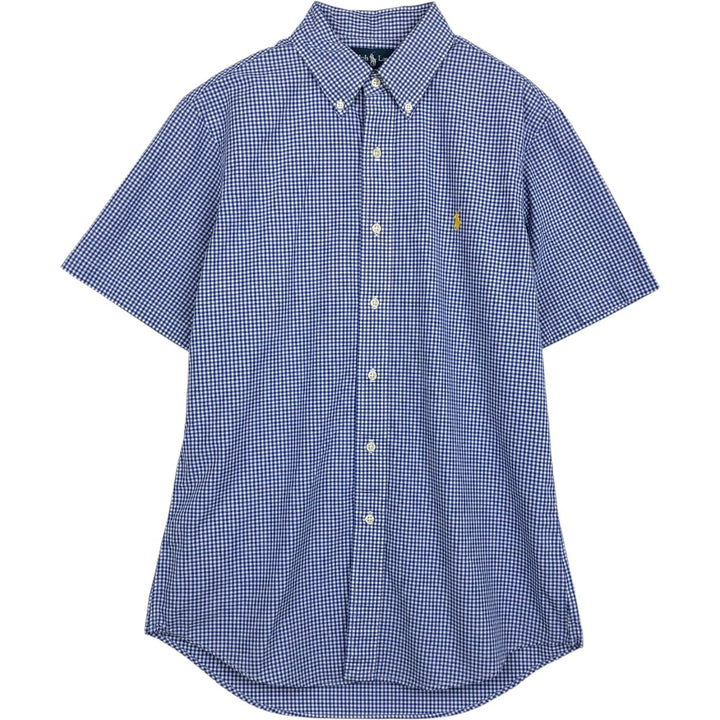 Ralph Lauren CUSTOM FIT Gingham Check Short-Sleeve Button-Down Check Shirt, Men's Size M (approx.) cotton blue type Vintage Second Hand