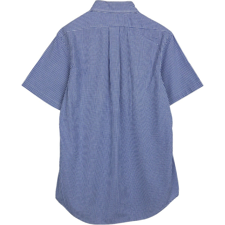 Ralph Lauren CUSTOM FIT Gingham Check Short-Sleeve Button-Down Check Shirt, Men's Size M (approx.) cotton blue type Vintage Second Hand