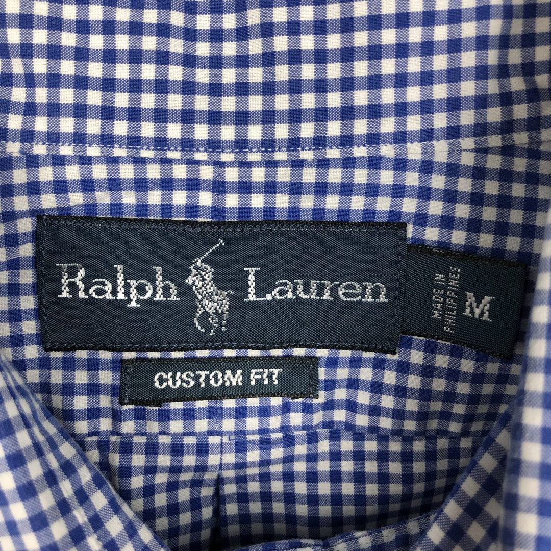 Ralph Lauren CUSTOM FIT Gingham Check Short-Sleeve Button-Down Check Shirt, Men's Size M (approx.) cotton blue type Vintage Second Hand