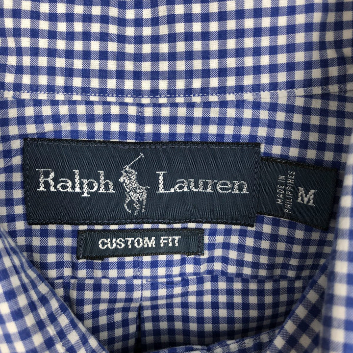 Ralph Lauren CUSTOM FIT Gingham Check Short-Sleeve Button-Down Check Shirt, Men's Size M (approx.) cotton blue type Vintage Second Hand