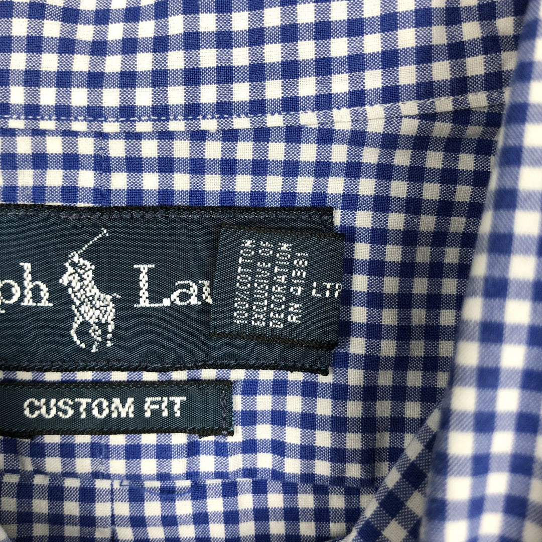Ralph Lauren CUSTOM FIT Gingham Check Short-Sleeve Button-Down Check Shirt, Men's Size M (approx.) cotton blue type Vintage Second Hand