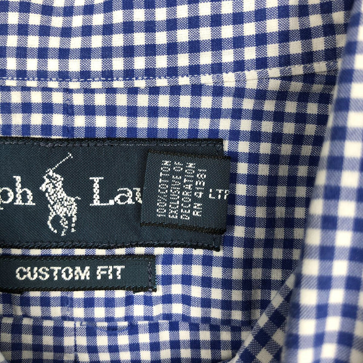 Ralph Lauren CUSTOM FIT Gingham Check Short-Sleeve Button-Down Check Shirt, Men's Size M (approx.) cotton blue type Vintage Second Hand