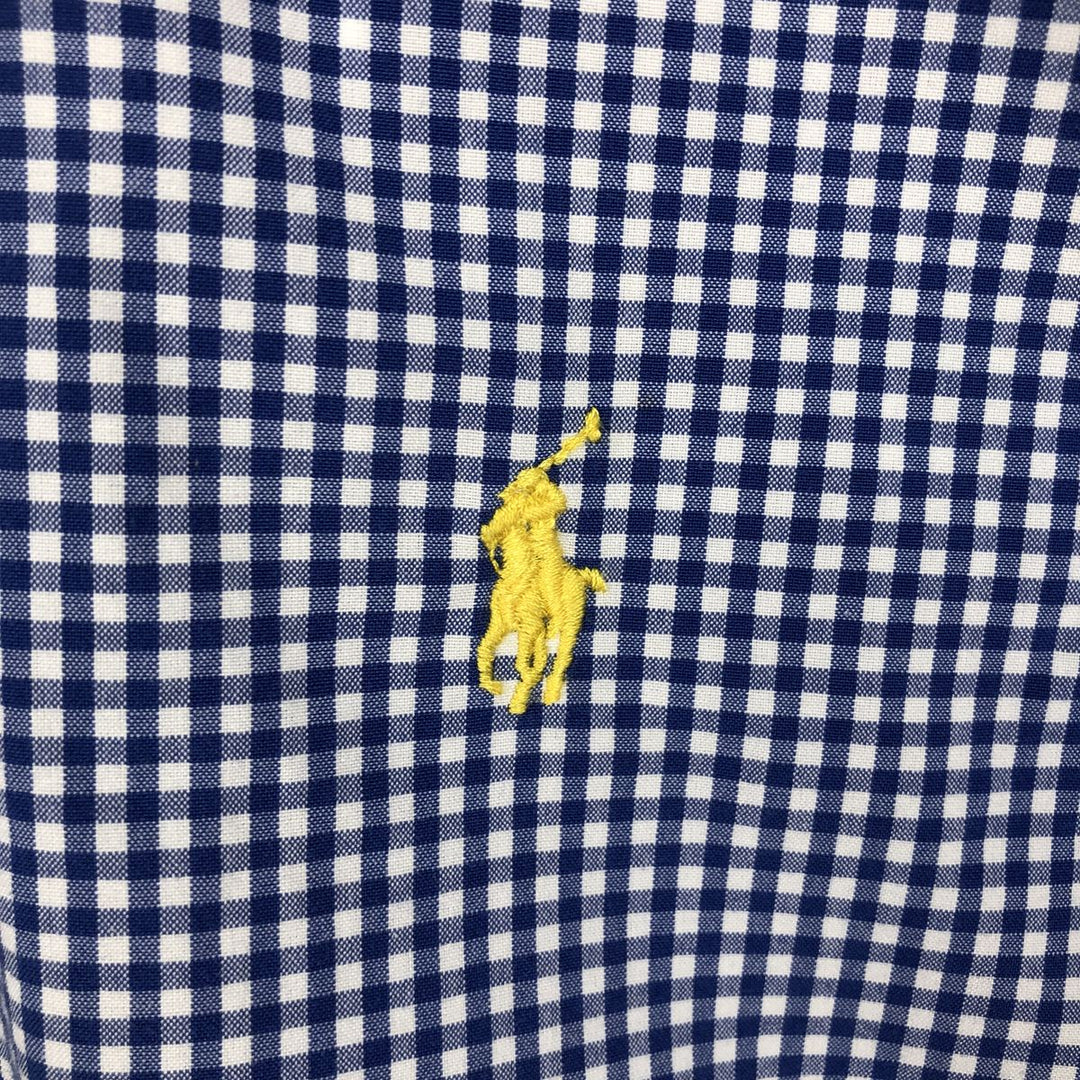 Ralph Lauren CUSTOM FIT Gingham Check Short-Sleeve Button-Down Check Shirt, Men's Size M (approx.) cotton blue type Vintage Second Hand