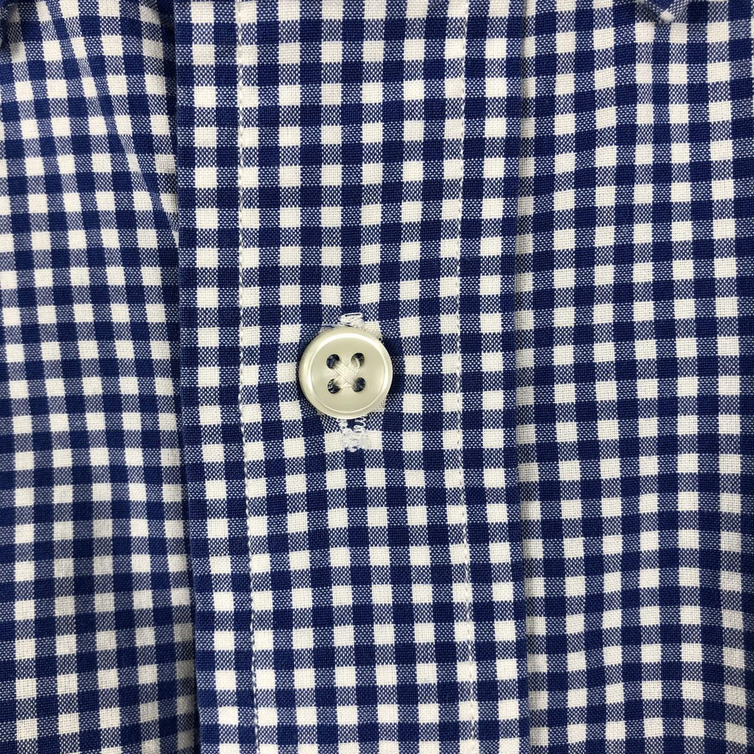 Ralph Lauren CUSTOM FIT Gingham Check Short-Sleeve Button-Down Check Shirt, Men's Size M (approx.) cotton blue type Vintage Second Hand
