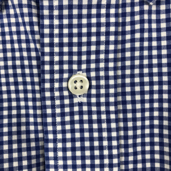 Ralph Lauren CUSTOM FIT Gingham Check Short-Sleeve Button-Down Check Shirt, Men's Size M (approx.) cotton blue type Vintage Second Hand