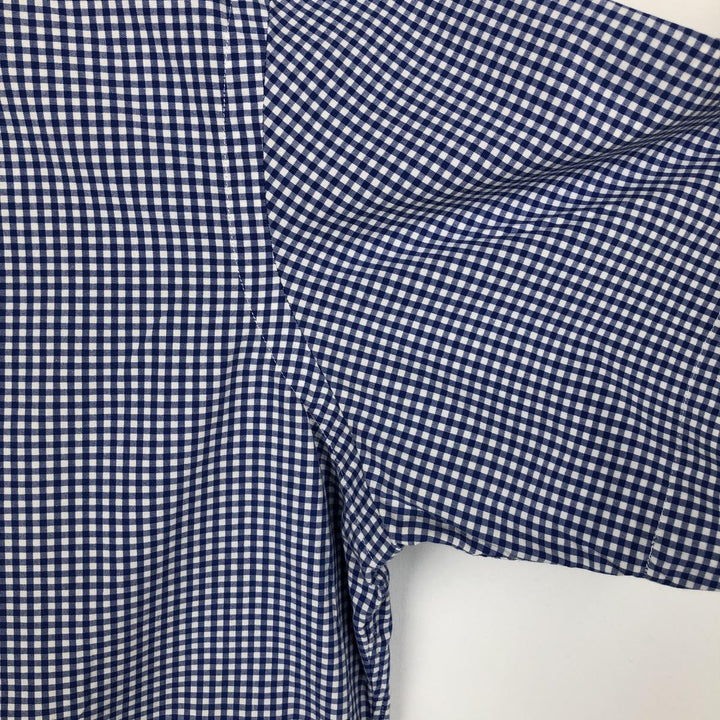 Ralph Lauren CUSTOM FIT Gingham Check Short-Sleeve Button-Down Check Shirt, Men's Size M (approx.) cotton blue type Vintage Second Hand