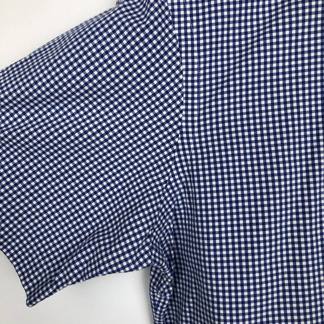 Ralph Lauren CUSTOM FIT Gingham Check Short-Sleeve Button-Down Check Shirt, Men's Size M (approx.) cotton blue type Vintage Second Hand