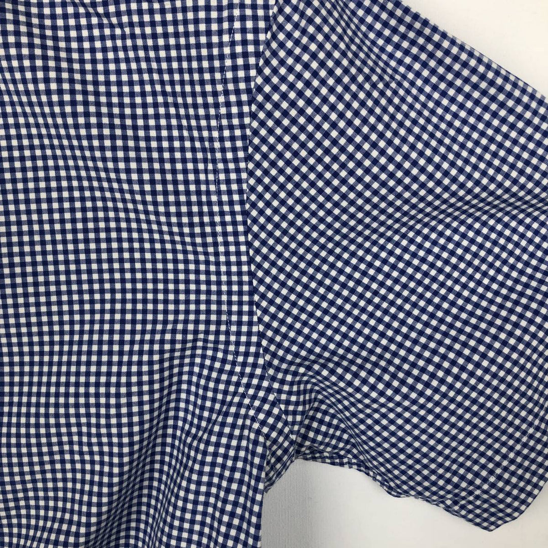 Ralph Lauren CUSTOM FIT Gingham Check Short-Sleeve Button-Down Check Shirt, Men's Size M (approx.) cotton blue type Vintage Second Hand