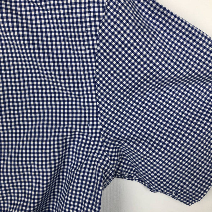 Ralph Lauren CUSTOM FIT Gingham Check Short-Sleeve Button-Down Check Shirt, Men's Size M (approx.) cotton blue type Vintage Second Hand