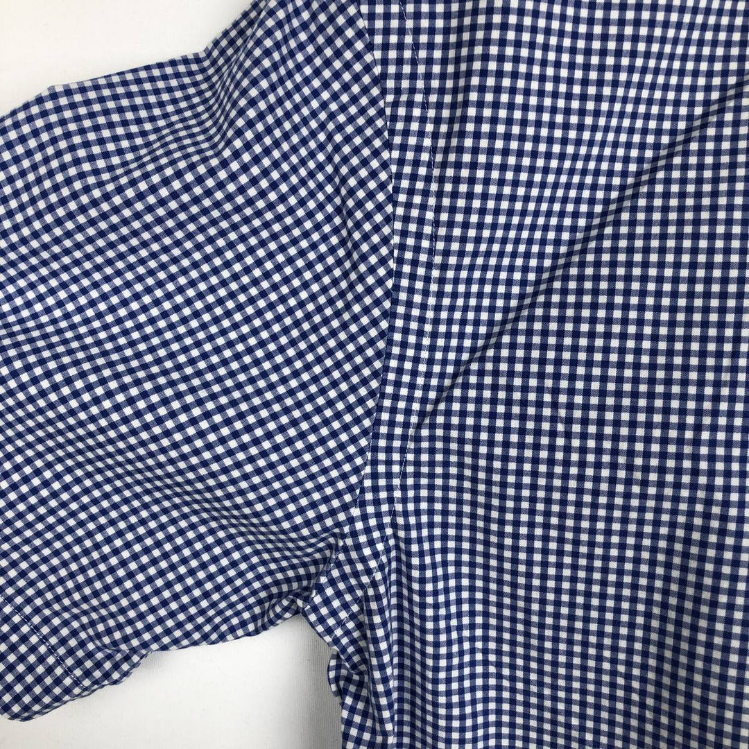 Ralph Lauren CUSTOM FIT Gingham Check Short-Sleeve Button-Down Check Shirt, Men's Size M (approx.) cotton blue type Vintage Second Hand