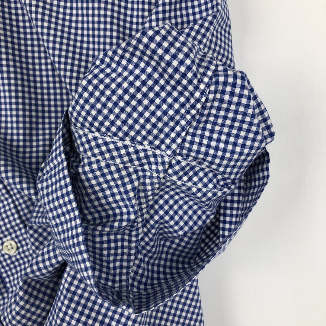 Ralph Lauren CUSTOM FIT Gingham Check Short-Sleeve Button-Down Check Shirt, Men's Size M (approx.) cotton blue type Vintage Second Hand