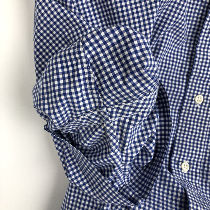Ralph Lauren CUSTOM FIT Gingham Check Short-Sleeve Button-Down Check Shirt, Men's Size M (approx.) cotton blue type Vintage Second Hand