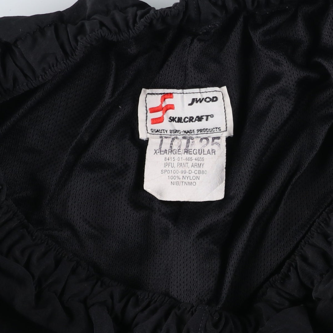 Authentic US military issue, 1990'S SKILCRAFT IPFU PANTS, ARMY training pants, nylon pants, windbreaker style, made in USA, men's size XL equivalent. Nylon black type Vintage Second Hand