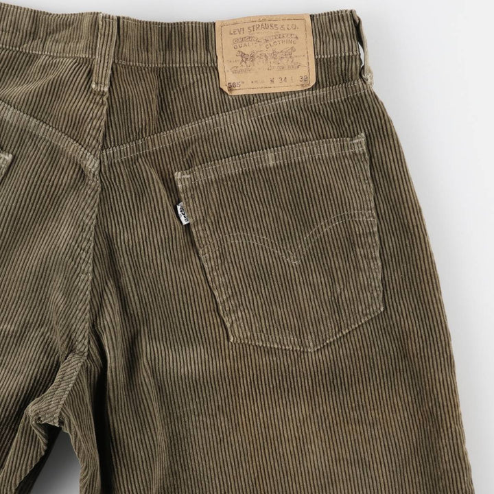 1990'S Levi's 565 Loose Fit Wide Leg Corduroy Pants, Made in USA, Men's Size W35 (approx.), Vintage cotton Khaki type sage green Vintage Second Hand